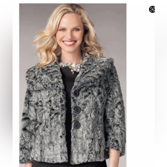 CAbi Jackets & Blazers - CABI CHINCHILLY Gray & Black Faux Fur Cropped Jacket